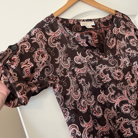 Michael Michael Kors 100 % Silk Short Roll-up Sleeve Women’s Size Medium - Picture 10 of 16